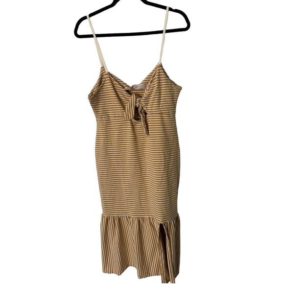Saylor Doris Striped Tie Front Fit and Flare Dress Mustard Yellow White Size XL - Picture 1 of 12
